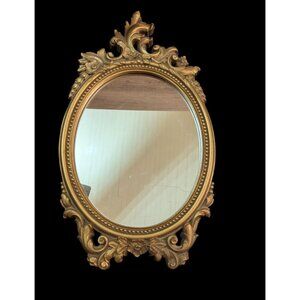 vintage Dart Ornate Oval Gold Victorian Wall Mirror Decorative Floral Frame